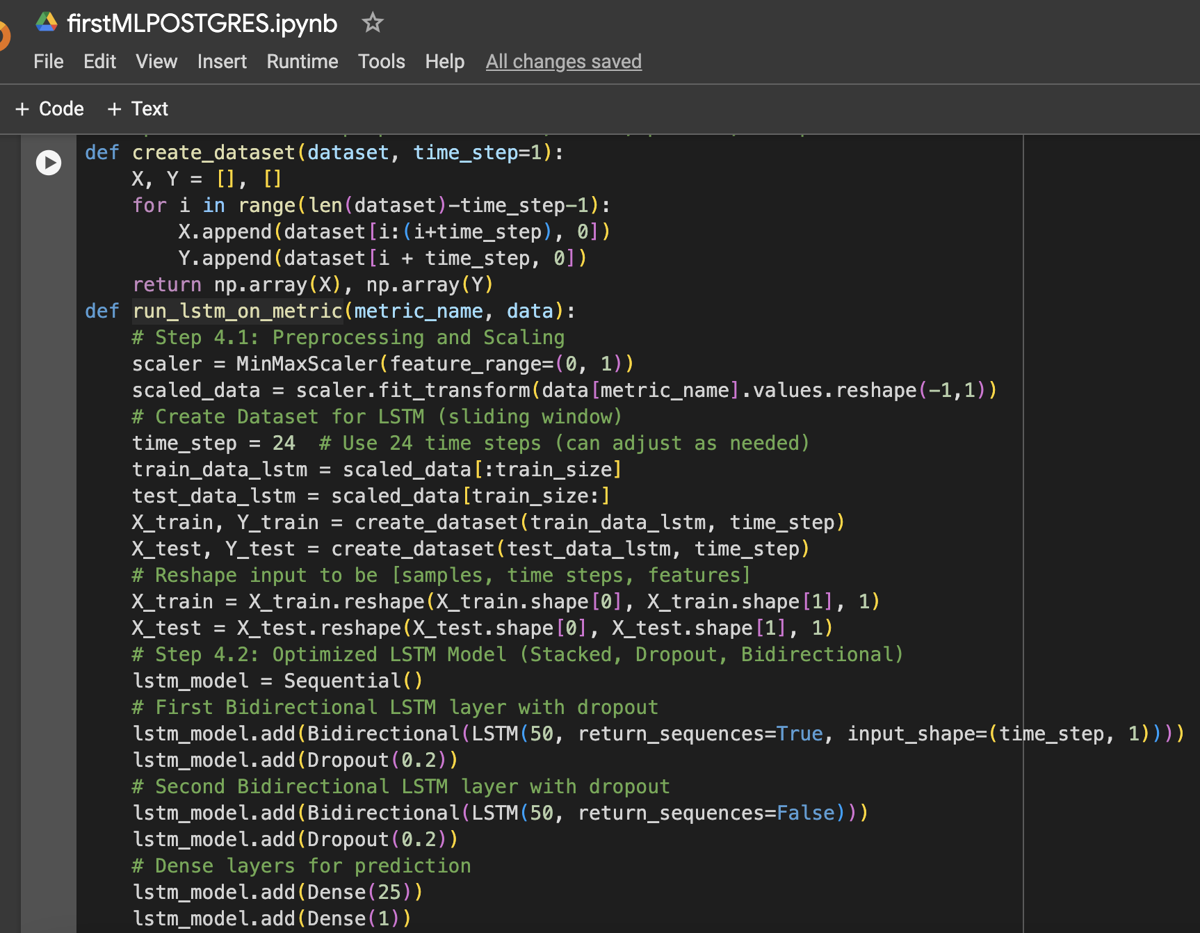 Function to prepare LSTM data, train, predict, and plot (1/2)