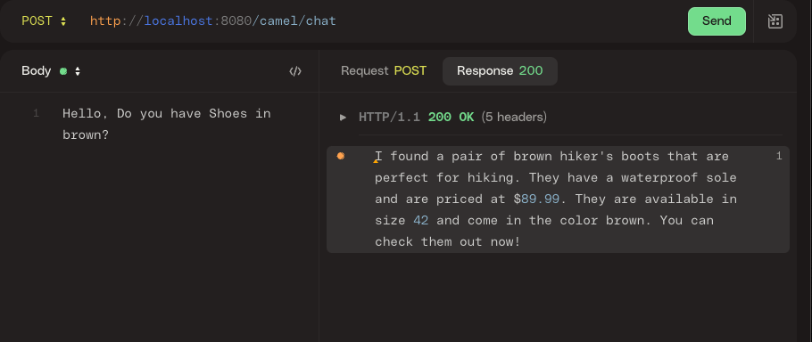 Send a POST request to localhost:8080/camel/chat